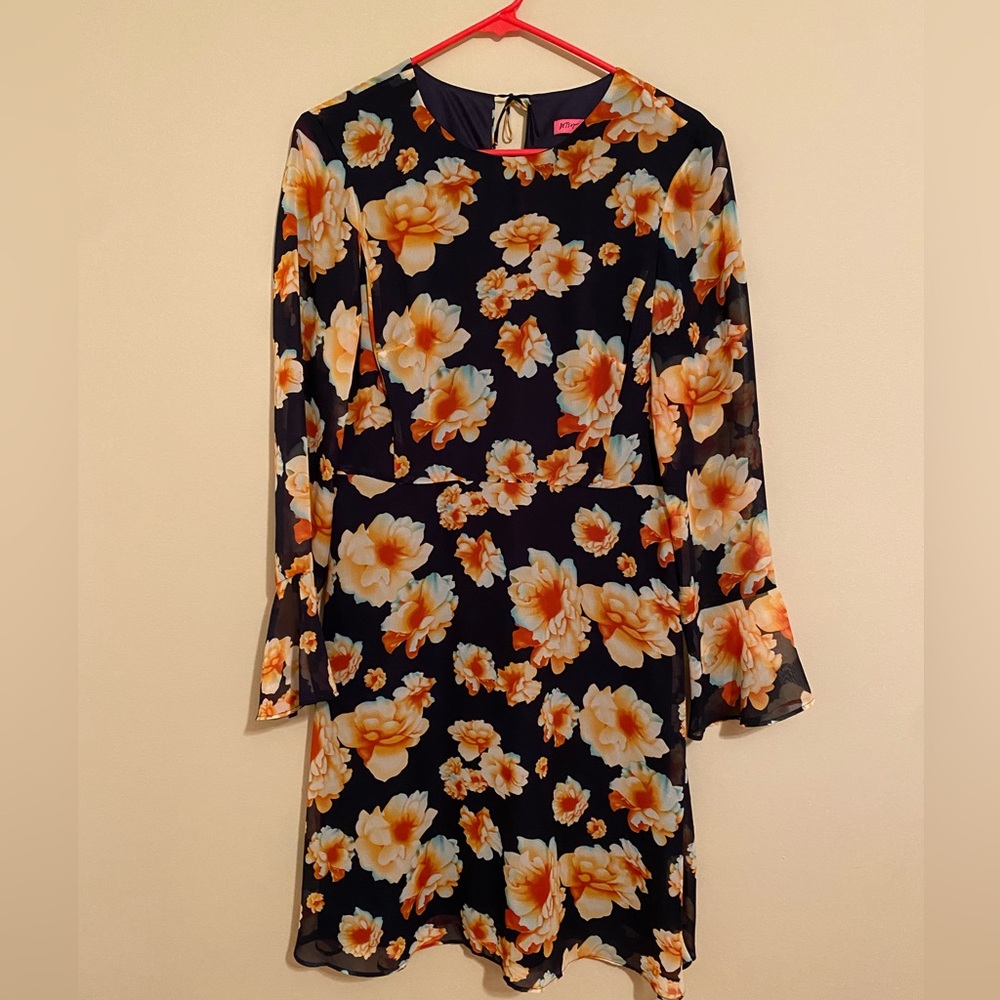 Betsy Johnson Navy Floral Retro Dress with Tie Back